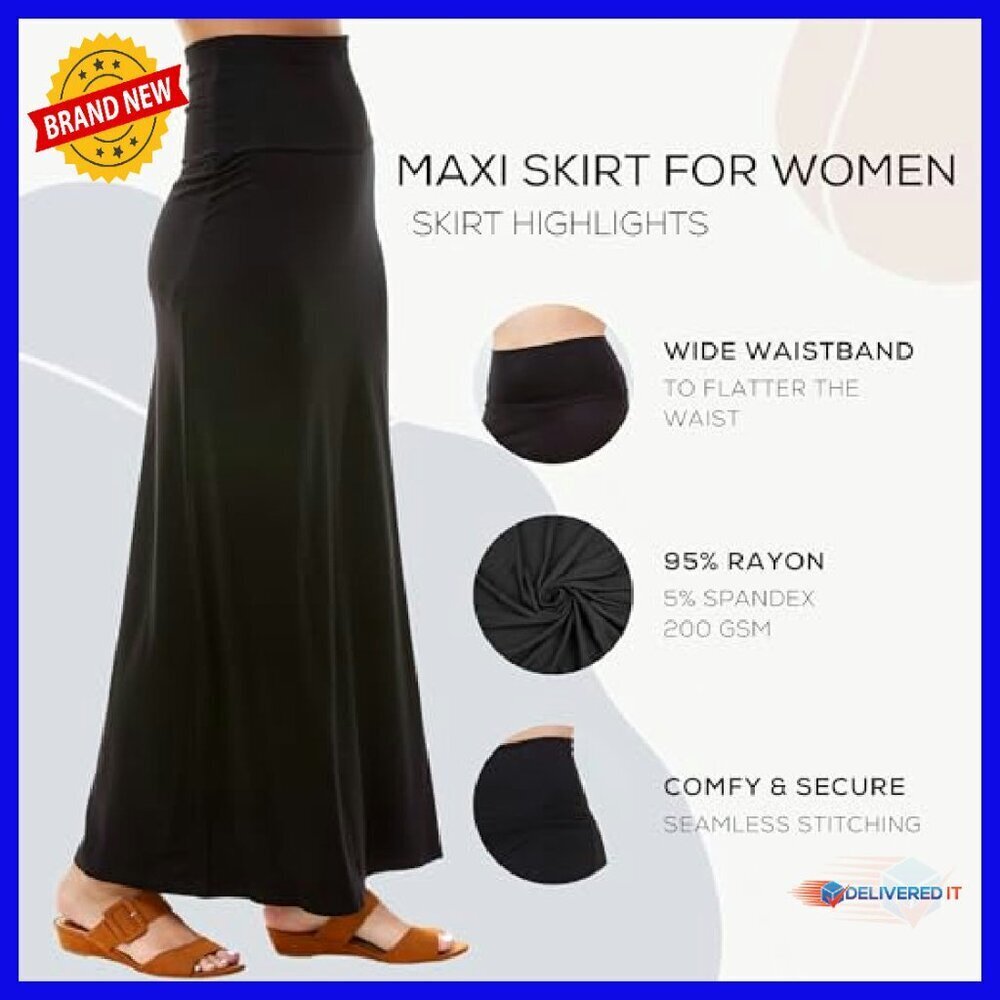 Soft Stretchy Rayon Maxi Skirt High Waist Flowy Boho Casual Dressy - Picture 5 of 7